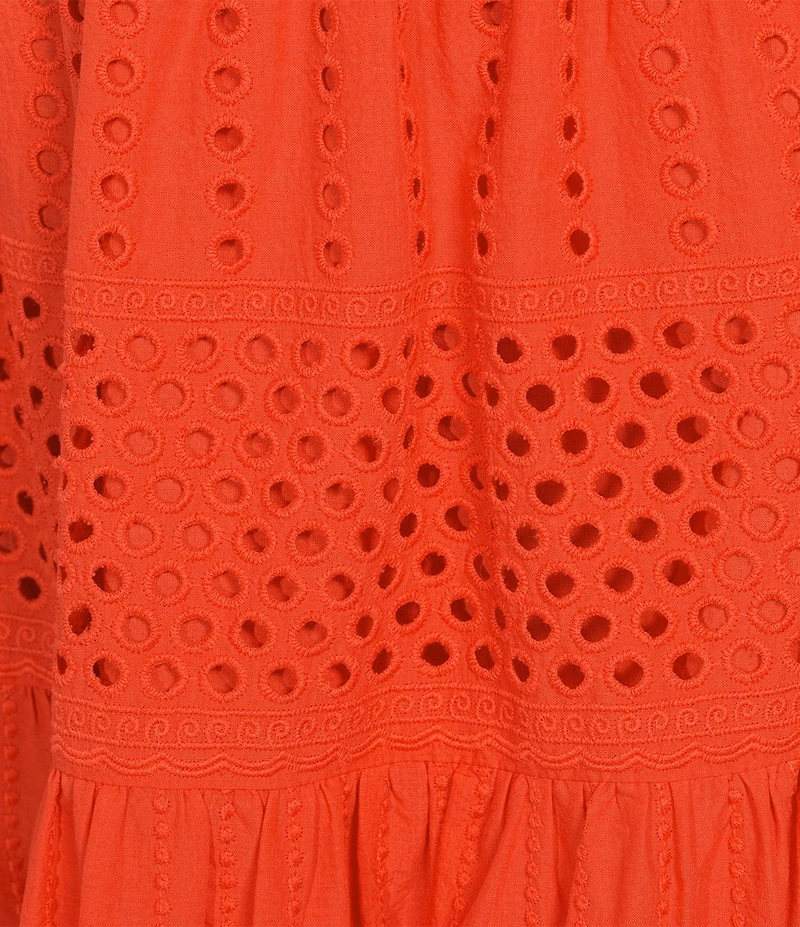 Gibson & Latimer Eyelet Woven Mid Rise Drop Waist A-Line Flounce Midi Coordinating Skirt