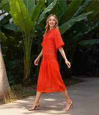 Gibson & Latimer Eyelet Woven Mid Rise Drop Waist A-Line Flounce Midi Coordinating Skirt