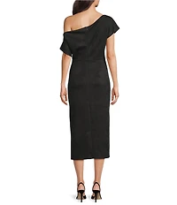 Gibson & Latimer Faux Suede Asymmetric Neck One Shoulder Off-The-Shoulder Short Sleeve Ruched Sheath Midi Dress