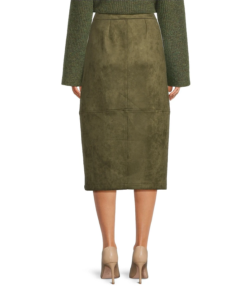 Gibson & Latimer Faux Suede Belted High Rise Wrap Pencil Cargo Midi Skirt