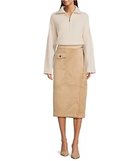 Gibson & Latimer Faux Suede Belted High Rise Wrap Pencil Cargo Midi Skirt