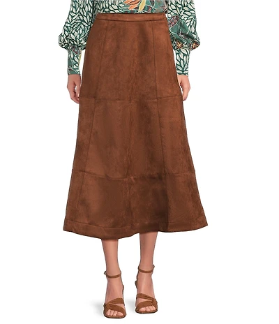 Gibson & Latimer Faux Suede High Rise A-Line Flounce Midi Skirt