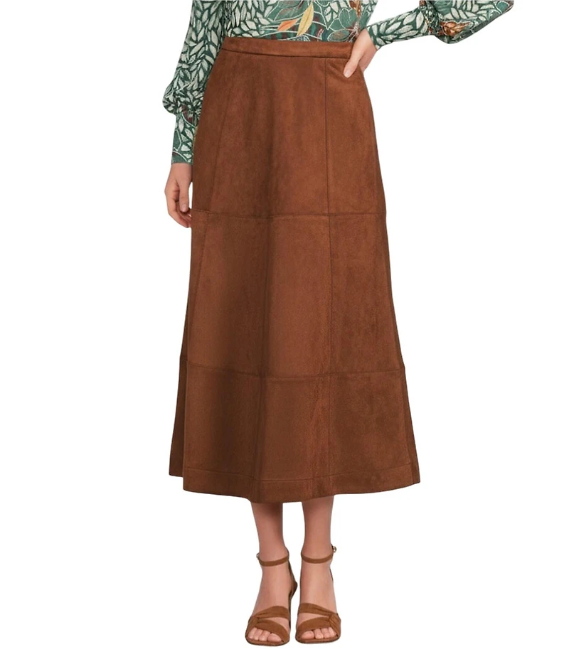 Gibson & Latimer Faux Suede High Rise A-Line Flounce Midi Skirt