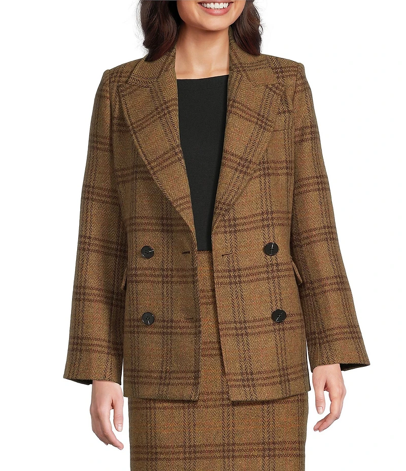 Gibson & Latimer Glen Plaid Woven Wool Blend Notch Lapel Long Sleeve Double Breasted Coordinating Blazer
