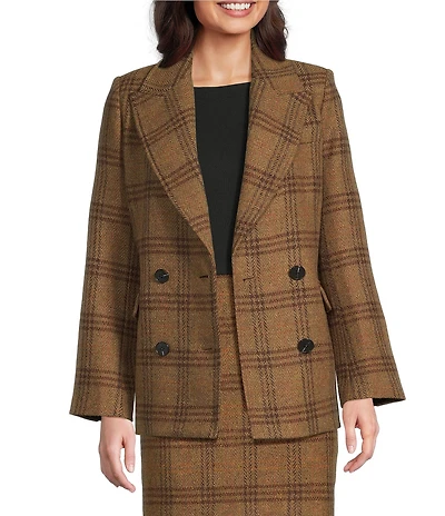 Gibson & Latimer Glen Plaid Woven Wool Blend Notch Lapel Long Sleeve Double Breasted Coordinating Blazer