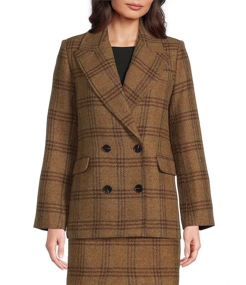 Gibson & Latimer Glen Plaid Woven Wool Blend Notch Lapel Long Sleeve Double Breasted Coordinating Blazer