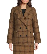 Gibson & Latimer Glen Plaid Woven Wool Blend Notch Lapel Long Sleeve Double Breasted Coordinating Blazer