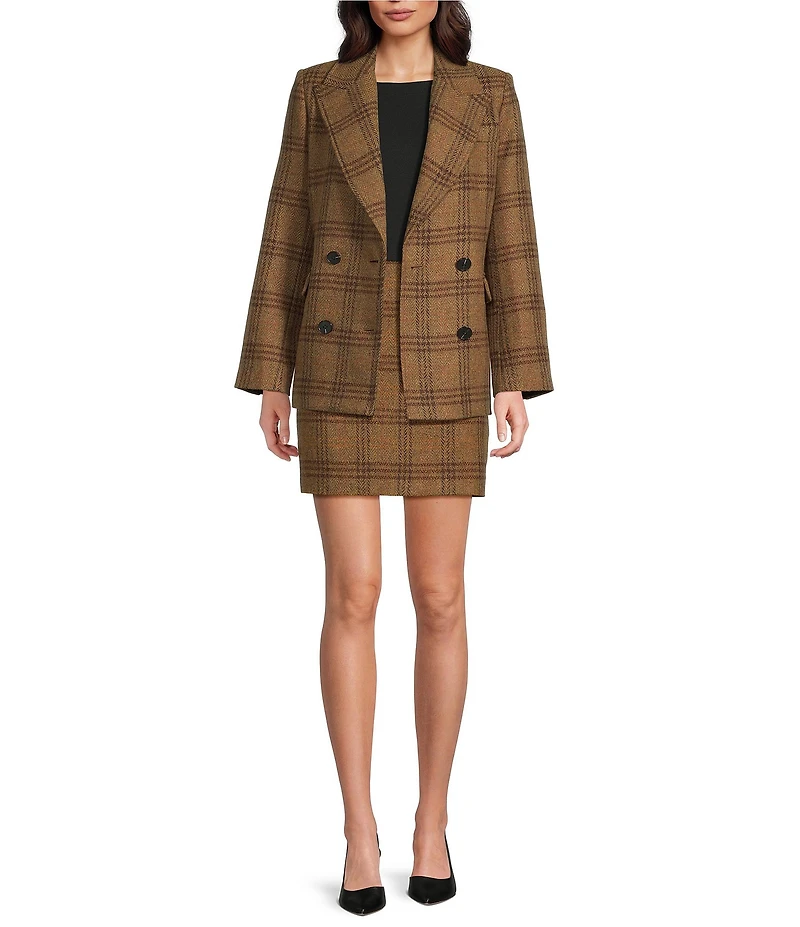 Gibson & Latimer Glen Plaid Woven Wool Blend Notch Lapel Long Sleeve Double Breasted Coordinating Blazer
