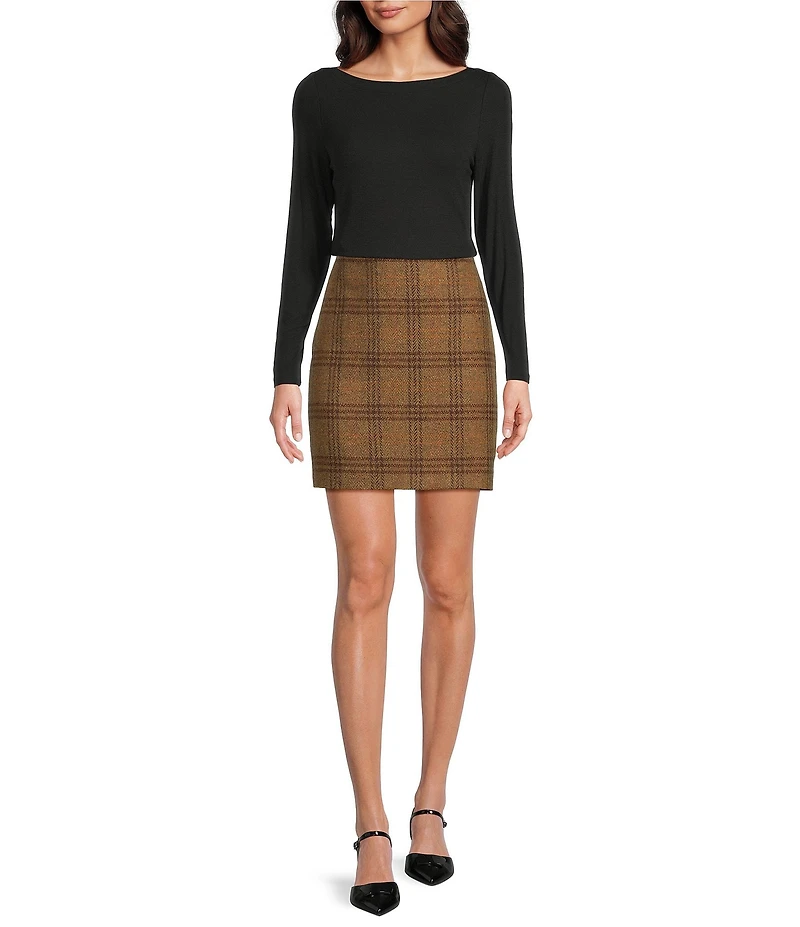 Gibson & Latimer Glen Plaid Woven Wool Mid Rise Pencil Coordinating Mini Skirt