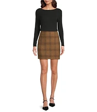 Gibson & Latimer Glen Plaid Woven Wool Mid Rise Pencil Coordinating Mini Skirt