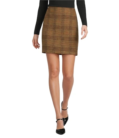 Gibson & Latimer Glen Plaid Woven Wool Mid Rise Pencil Coordinating Mini Skirt