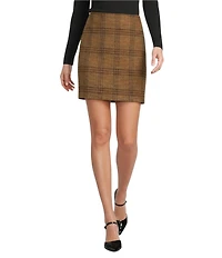 Gibson & Latimer Glen Plaid Woven Wool Mid Rise Pencil Coordinating Mini Skirt