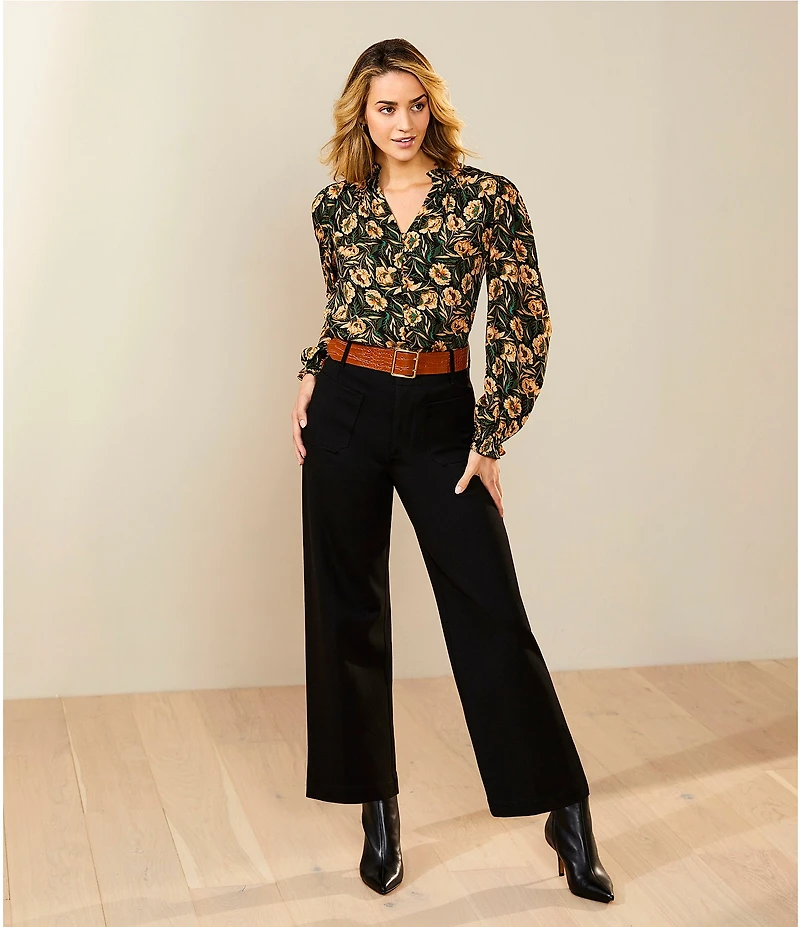 Gibson & Latimer High Rise Wide Leg Front Pocket Belted Ponte Pants