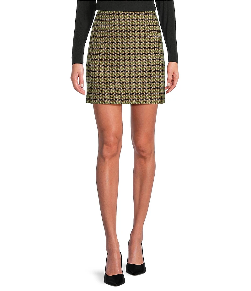Gibson & Latimer Houndstooth Woven Wool Blend Mid Rise Pencil Coordinating Mini Skirt