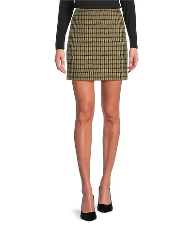 Gibson & Latimer Houndstooth Woven Wool Blend Mid Rise Pencil Coordinating Mini Skirt