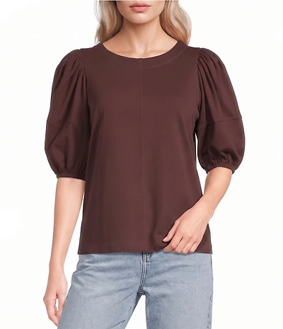 Gibson & Latimer Knit Crew Neck 3/4 Puff Sleeve Tee Shirt