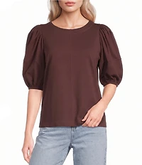 Gibson & Latimer Knit Crew Neck 3/4 Puff Sleeve Tee Shirt