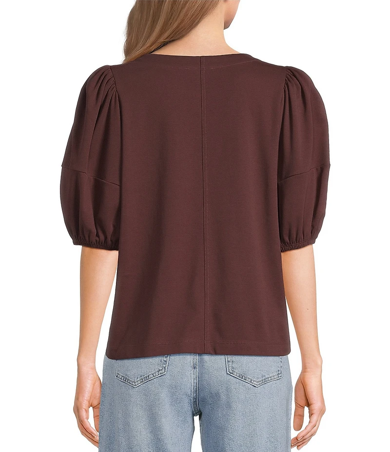 Gibson & Latimer Knit Crew Neck 3/4 Puff Sleeve Tee Shirt
