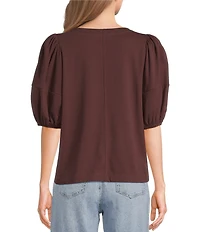 Gibson & Latimer Knit Crew Neck 3/4 Puff Sleeve Tee Shirt