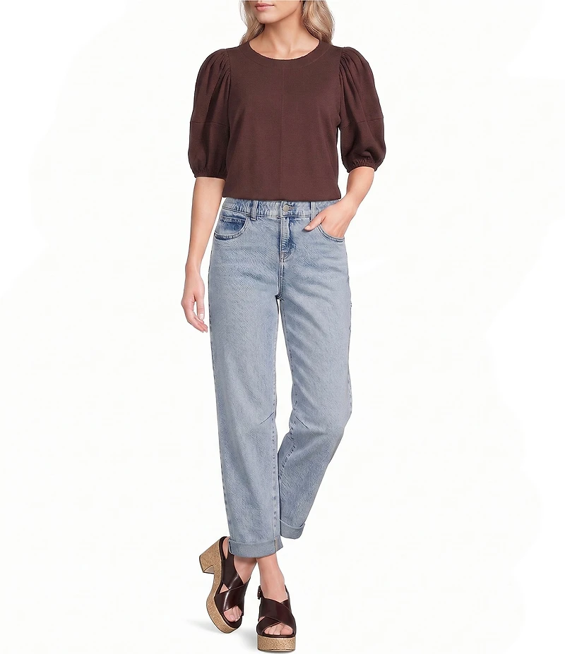 Gibson & Latimer Knit Crew Neck 3/4 Puff Sleeve Tee Shirt