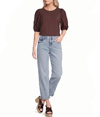 Gibson & Latimer Knit Crew Neck 3/4 Puff Sleeve Tee Shirt