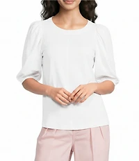 Gibson & Latimer Knit Crew Neck 3/4 Puff Sleeve Tee Shirt