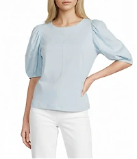 Gibson & Latimer Knit Crew Neck 3/4 Puff Sleeve Tee Shirt