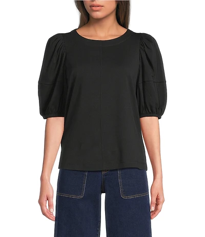 Gibson & Latimer Knit Crew Neck 3/4 Puff Sleeve Tee Shirt