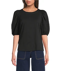 Gibson & Latimer Knit Crew Neck 3/4 Puff Sleeve Tee Shirt