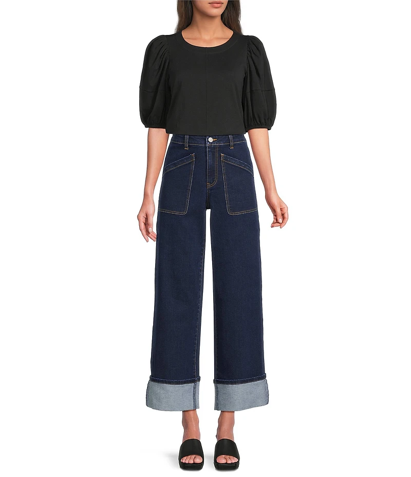Gibson & Latimer Knit Crew Neck 3/4 Puff Sleeve Tee Shirt