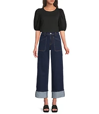 Gibson & Latimer Knit Crew Neck 3/4 Puff Sleeve Tee Shirt