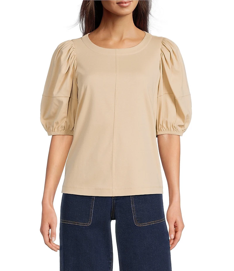Gibson & Latimer Knit Crew Neck 3/4 Puff Sleeve Tee Shirt