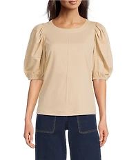Gibson & Latimer Knit Crew Neck 3/4 Puff Sleeve Tee Shirt