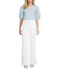 Gibson & Latimer Knit Crew Neck 3/4 Puff Sleeve Tee Shirt