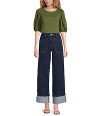 Gibson & Latimer Knit Crew Neck 3/4 Puff Sleeve Tee Shirt