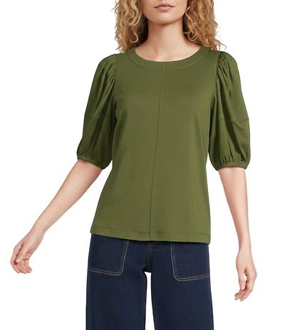 Gibson & Latimer Knit Crew Neck 3/4 Puff Sleeve Tee Shirt