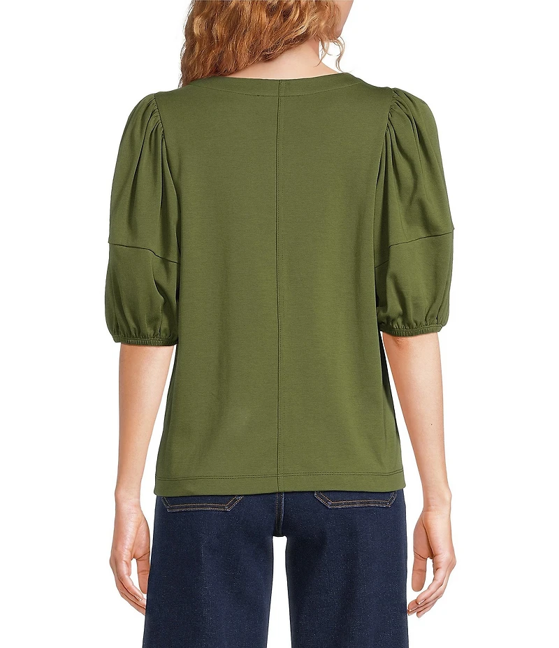 Gibson & Latimer Knit Crew Neck 3/4 Puff Sleeve Tee Shirt