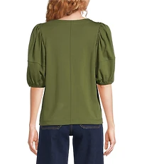 Gibson & Latimer Knit Crew Neck 3/4 Puff Sleeve Tee Shirt