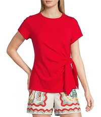 Gibson & Latimer Knit Crew Neckline Cap Sleeve Side Tie Top
