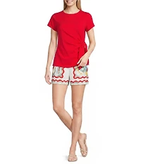 Gibson & Latimer Knit Crew Neckline Cap Sleeve Side Tie Top