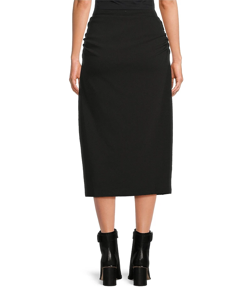 Gibson & Latimer Knit Mid Rise Ruched Pencil Midi Skirt