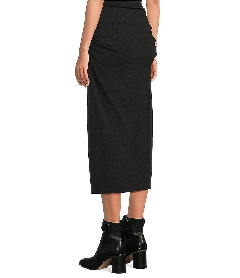 Gibson & Latimer Knit Mid Rise Ruched Pencil Midi Skirt