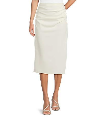Gibson & Latimer Knit Mid Rise Ruched Pencil Midi Skirt
