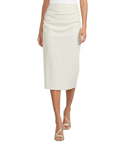 Gibson & Latimer Knit Mid Rise Ruched Pencil Midi Skirt