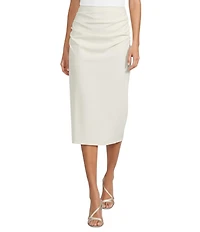 Gibson & Latimer Knit Mid Rise Ruched Pencil Midi Skirt