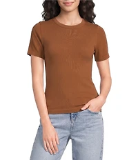 Gibson & Latimer Knit Nylon Crew Neckline Short Sleeve Seamless Top