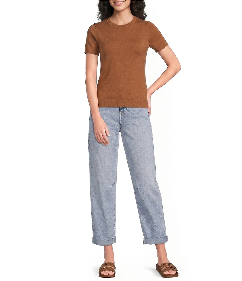 Gibson & Latimer Knit Nylon Crew Neckline Short Sleeve Seamless Top