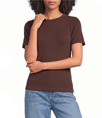 Gibson & Latimer Knit Nylon Crew Neckline Short Sleeve Seamless Top