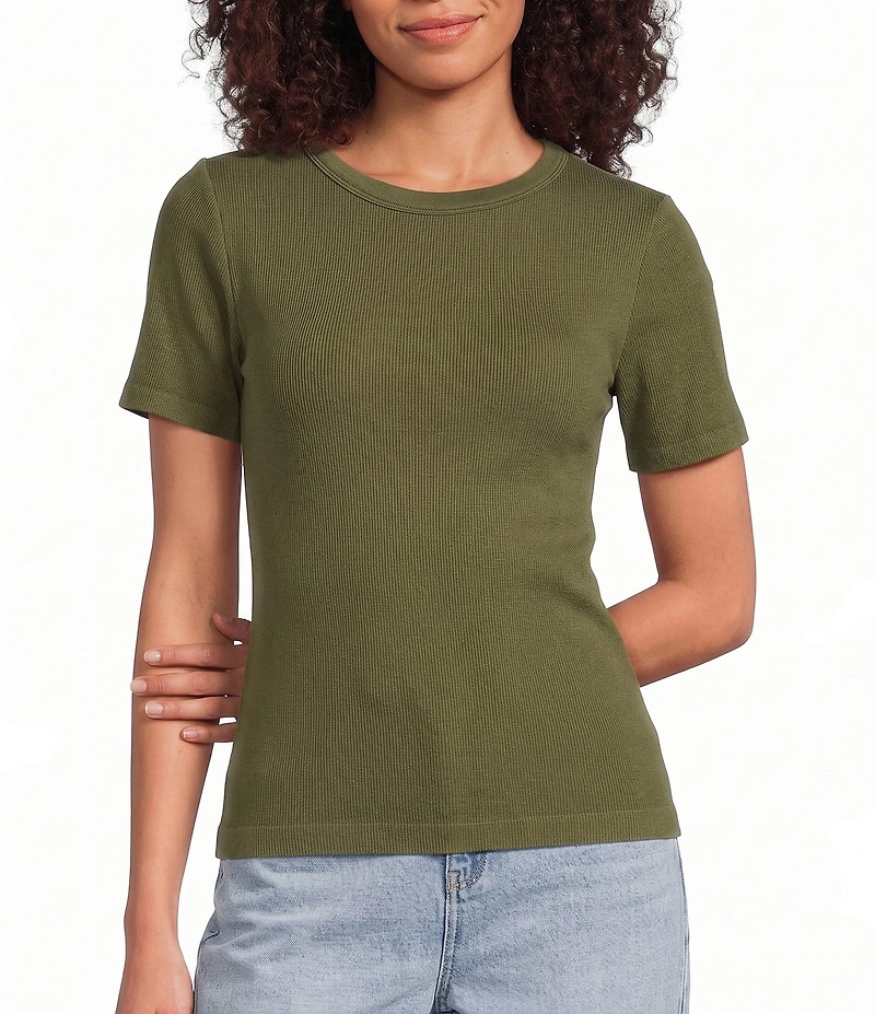 Gibson & Latimer Knit Nylon Crew Neckline Short Sleeve Seamless Top