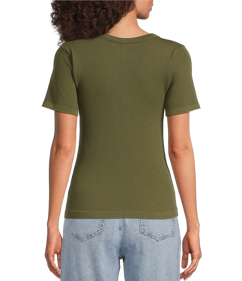 Gibson & Latimer Knit Nylon Crew Neckline Short Sleeve Seamless Top